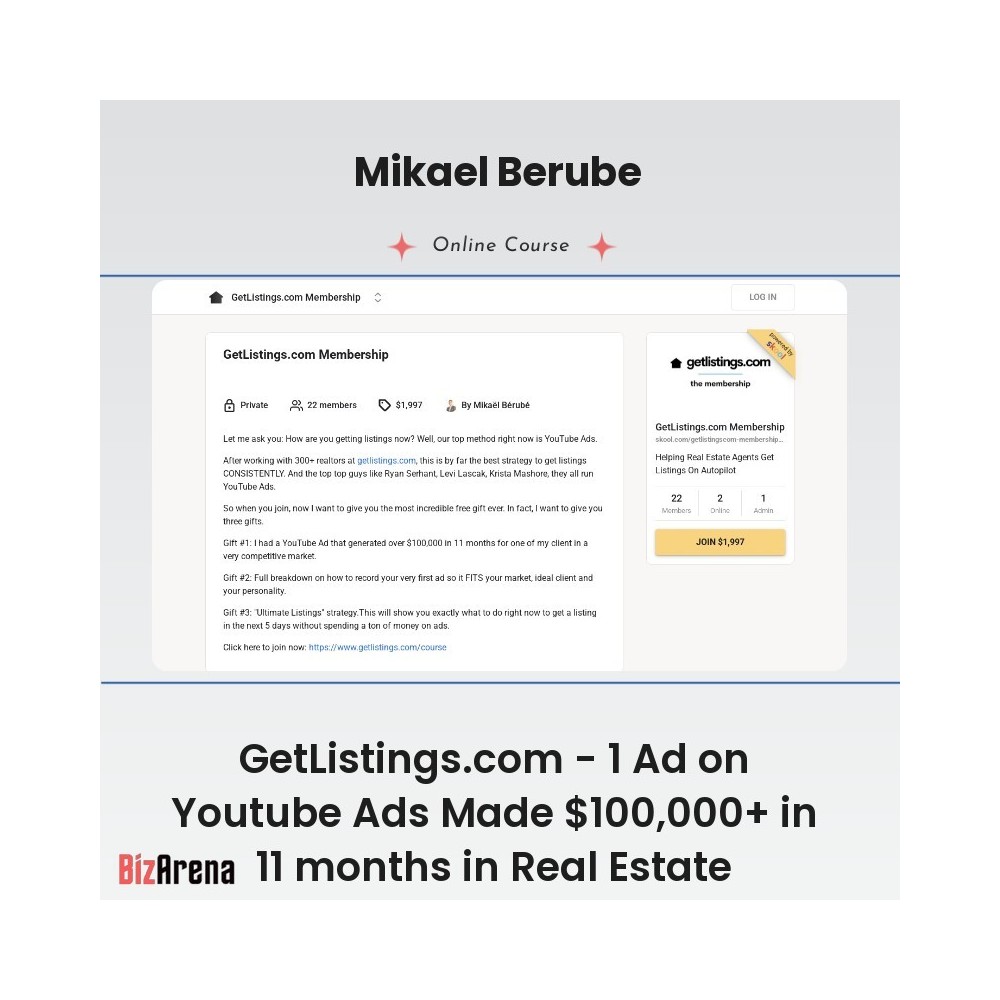 Mikael Berube - GetListings.com - 1 Ad on Youtube Ads Made $100,000+ in 11 months in Real Estate